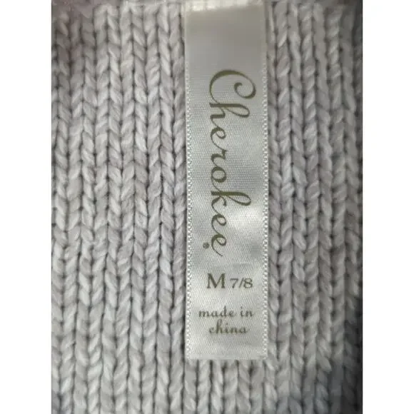 Cherokee Girls Cable Knit Crop Sweater Oatmeal Heather Size M 7/8 Cozy - Picture 2 of 9